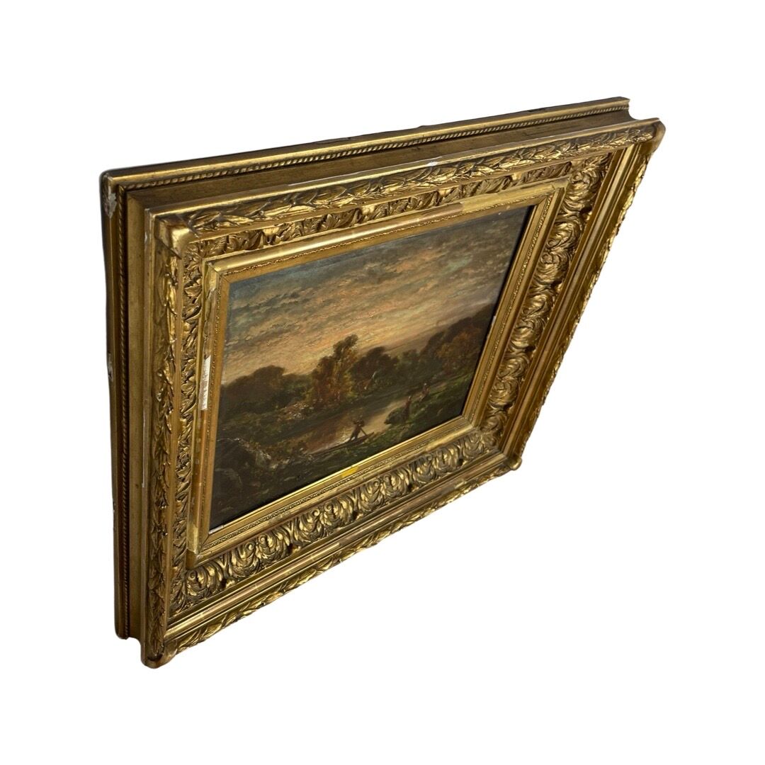 A. Ryban: Oil on panel man in a boat. dated 1877