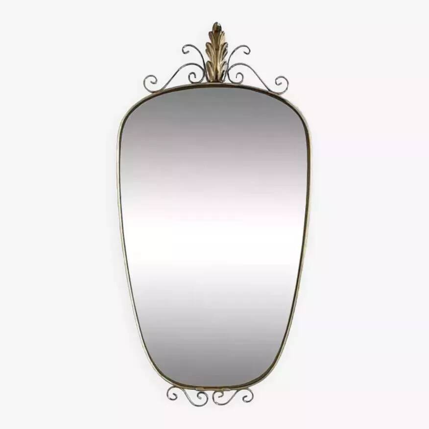 50s-60s freeform rearview mirror on brass frame