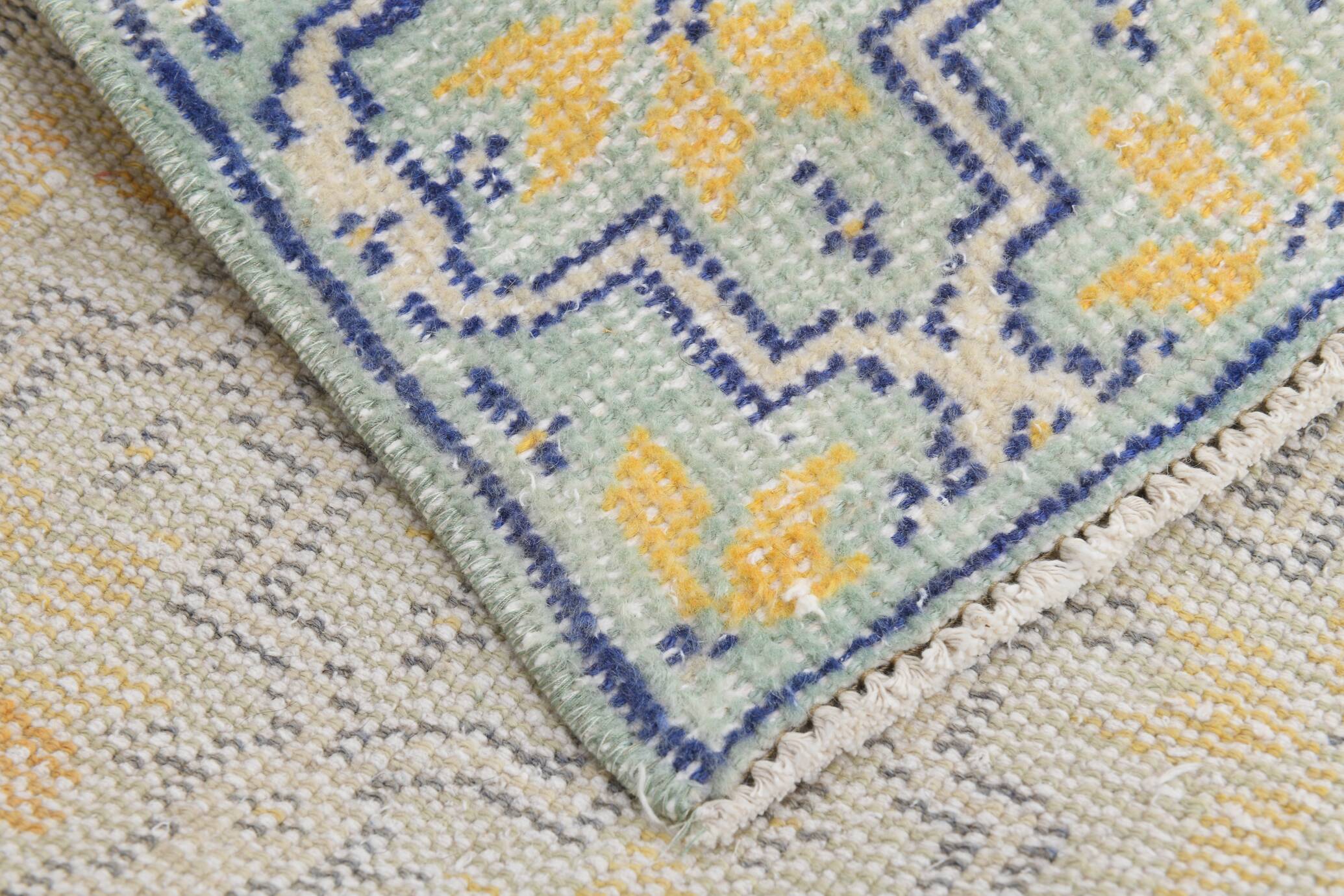 2x10 Blue & Yellow Vintage Runner Rug 73x328Cm