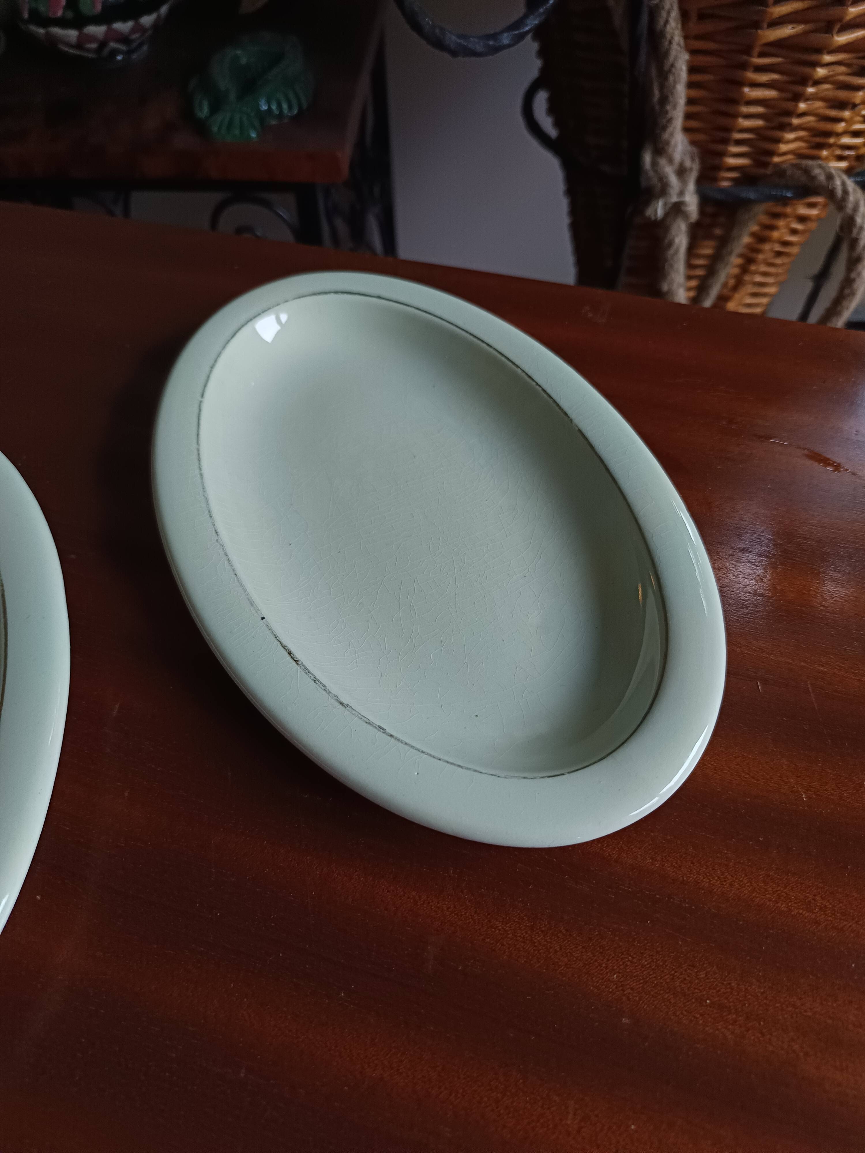 Vegetable dish with 2 platters and 2 small dishes, Salins earthenware, pale green Opaceline