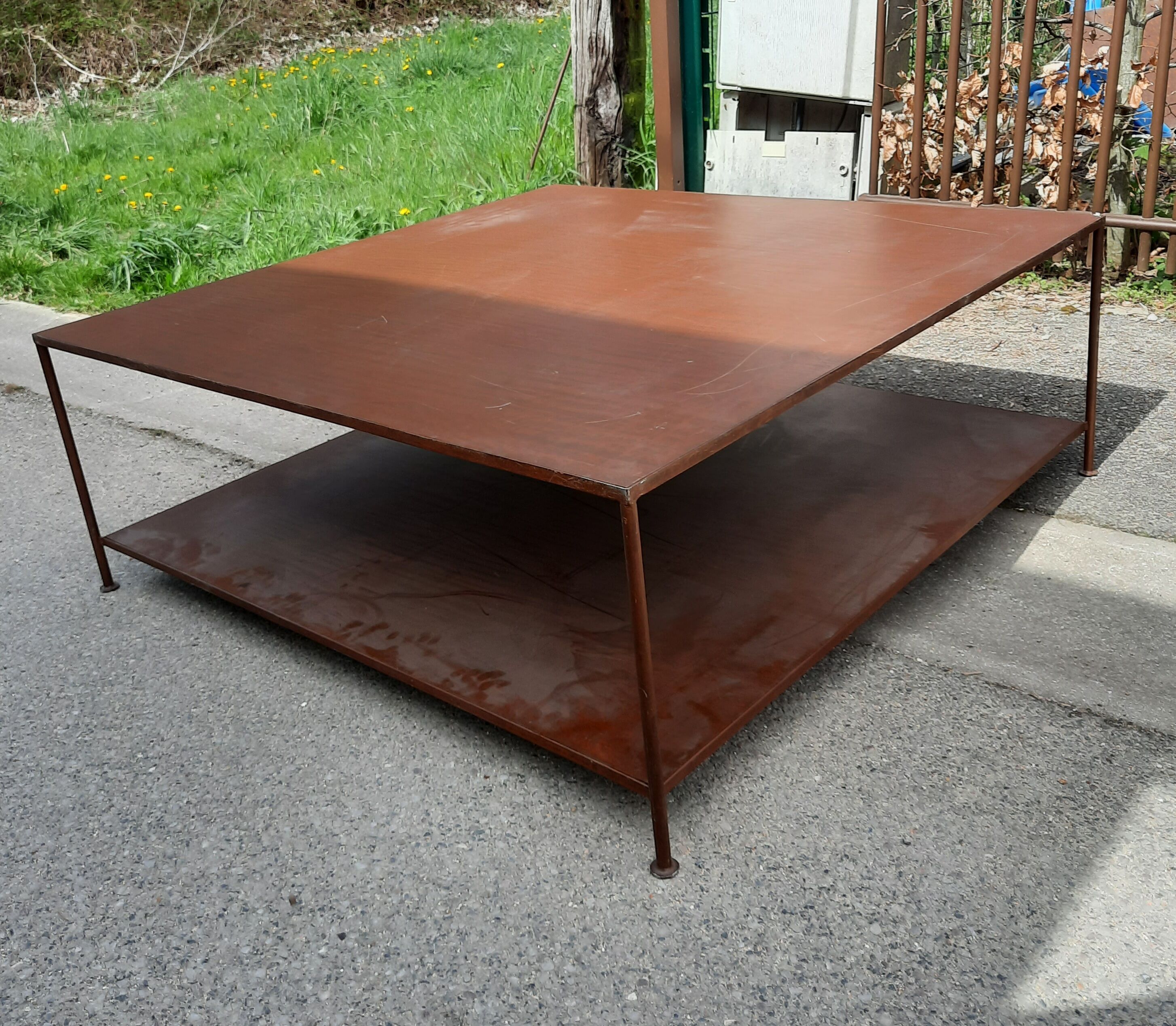 Large square coffee table with 2 metal tops