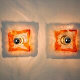 Pair of Murano Mazzega wall lights, orange frosted glass, Italy, 1970