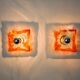 Pair of Murano Mazzega wall lights, orange frosted glass, Italy, 1970