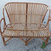 Set bench table and two armchairs in rattan 1950 vintage