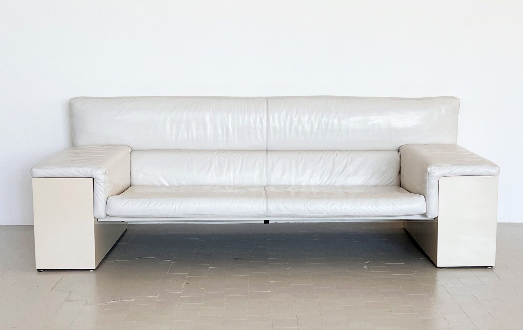 Cini Boeri for Knoll Three Seater Sofa 'Brigadier' in White Leather, 1970s