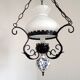 French country lantern ceiling light blue floral finial opaque glass shade 4521