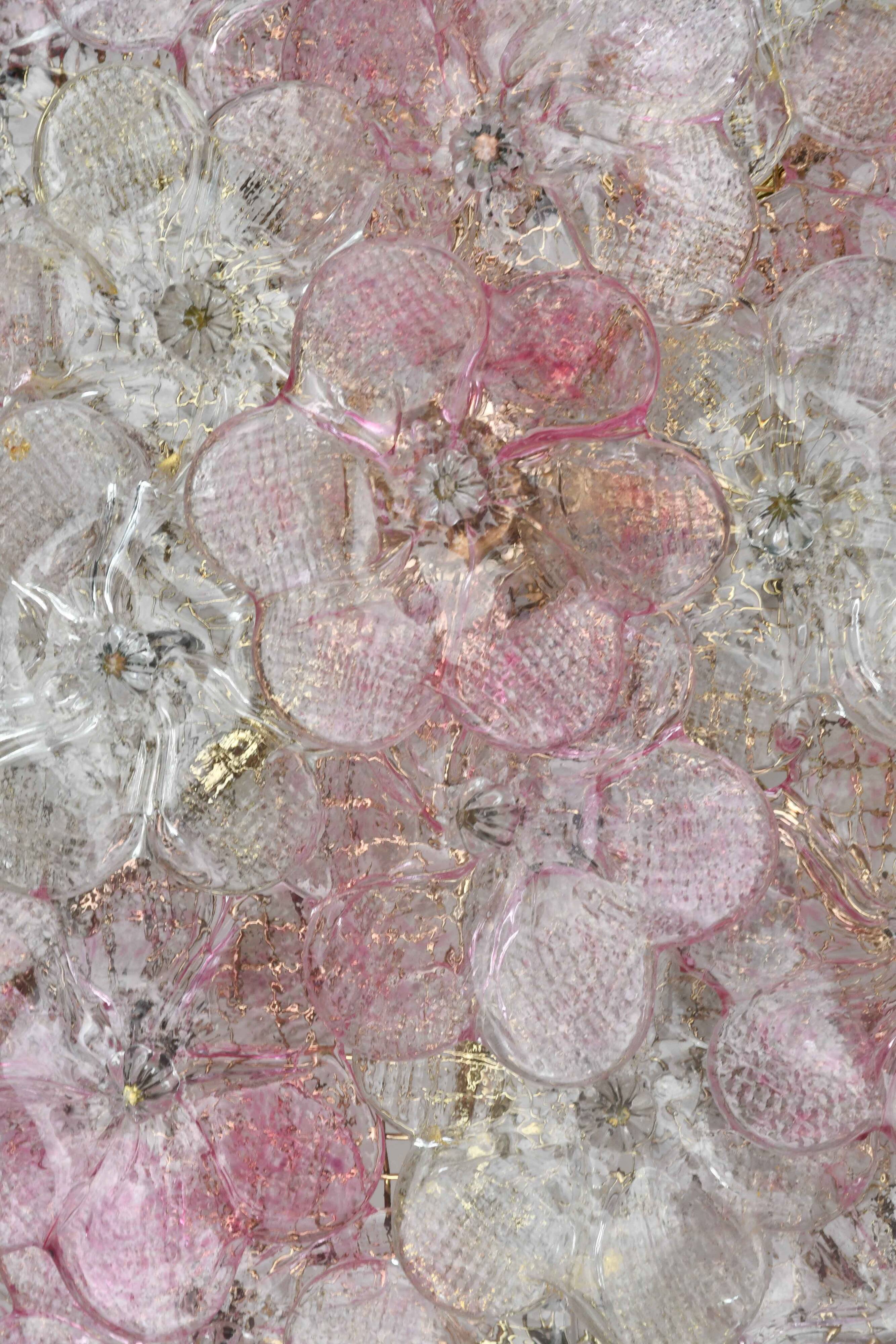 Wonderful Extra Large Size Pink Murano Glass Ceiling Light Flower by Seguso