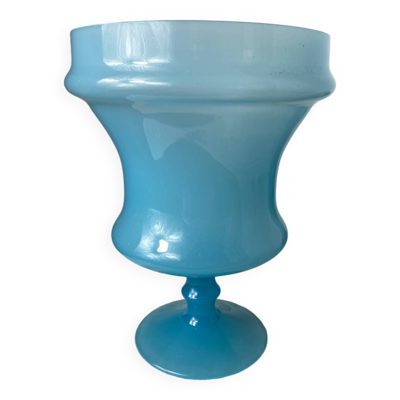 Vase vintage en opaline bleue