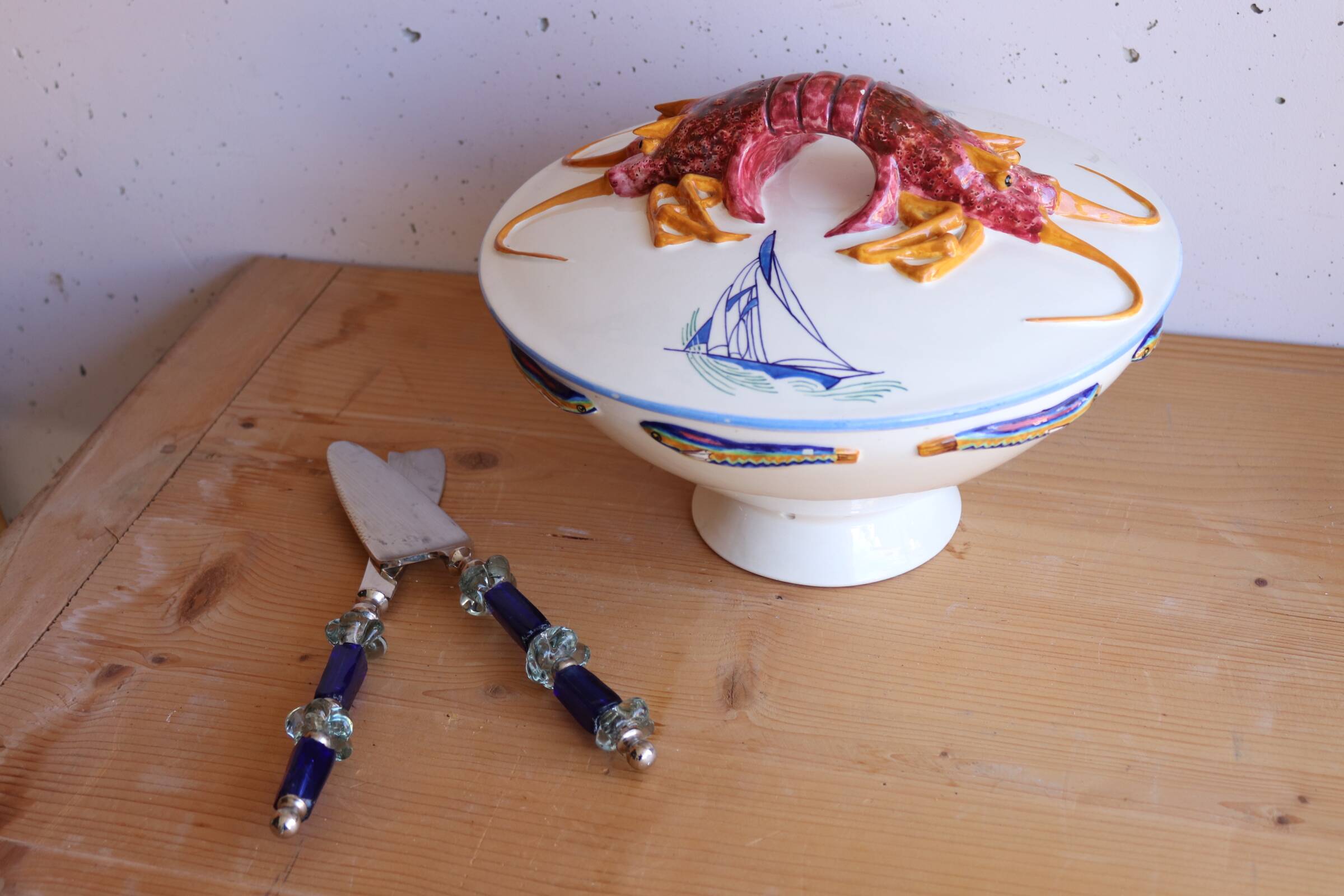Italian blue glass service set.