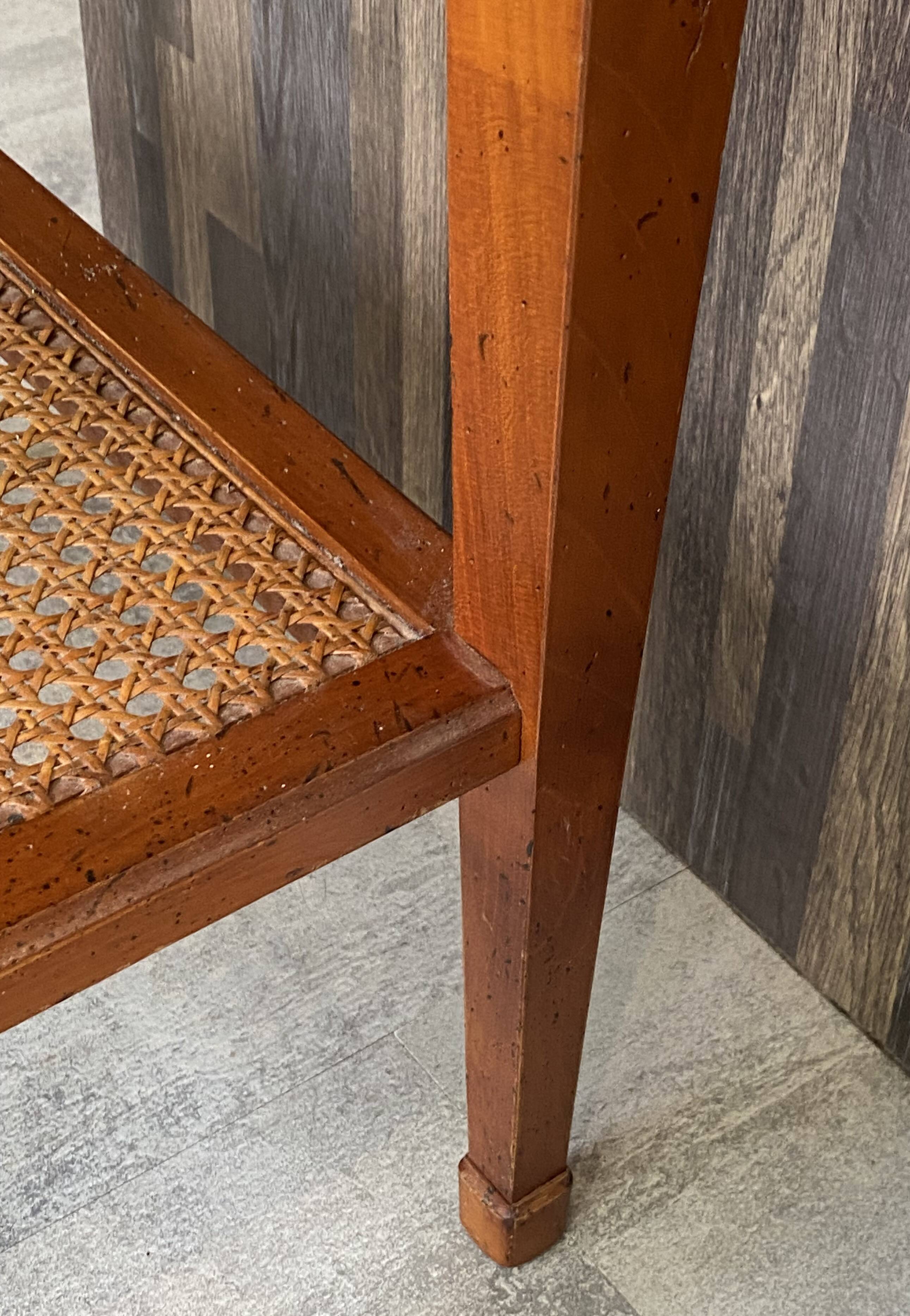 Occasional table in cherry wood, 1 drawer, 1 cane shelf, 1950.