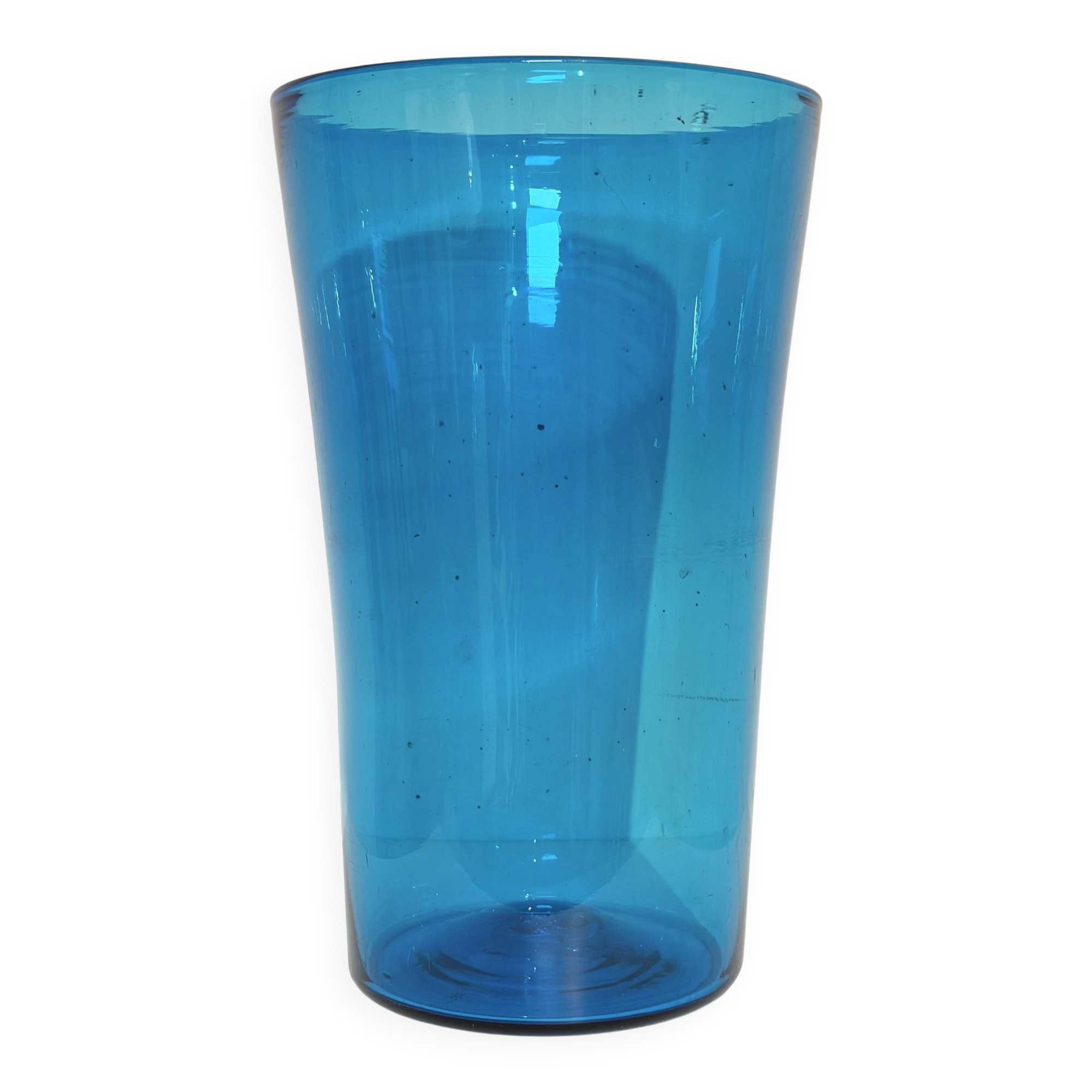 Grand Vase en verre soufflé bleu Empoli