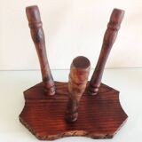Vintage brutalist wooden tripod stool from the 60s and 70s