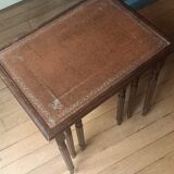 Wood and leather nesting table