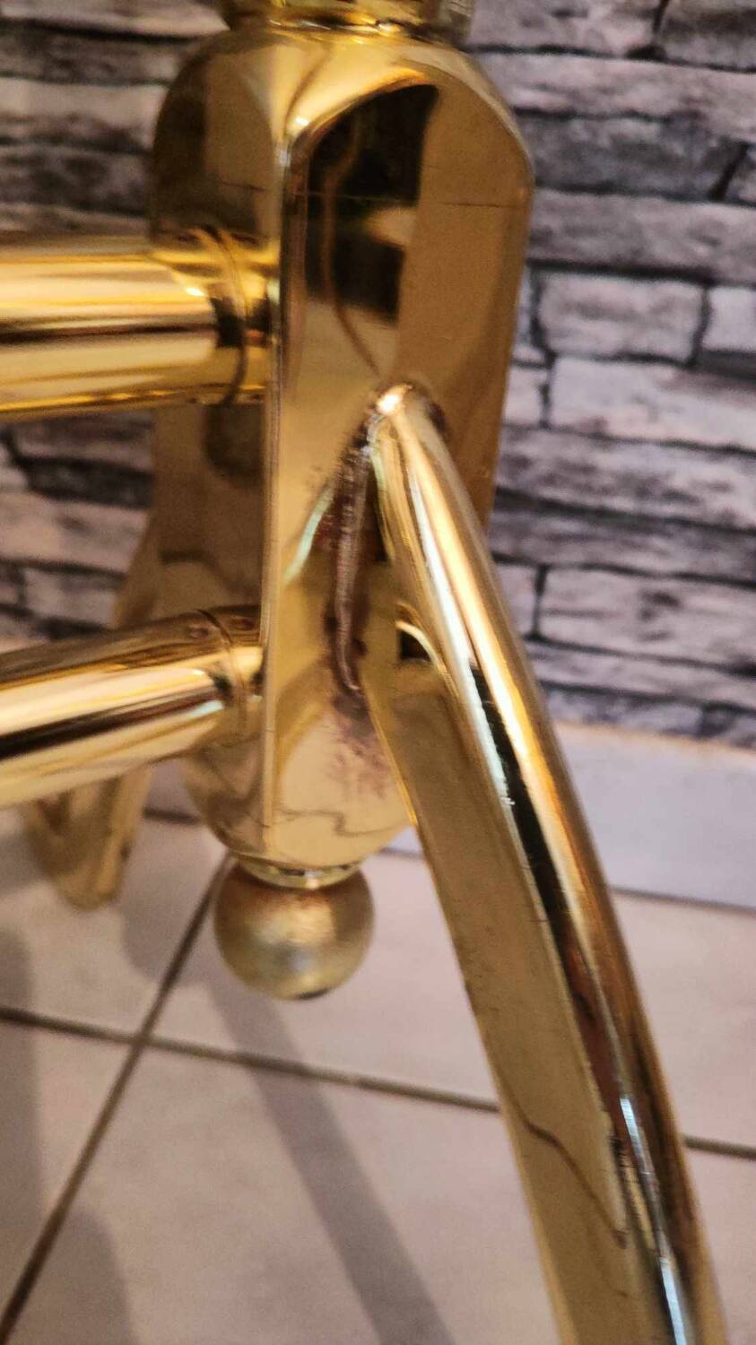 Vintage horse mirror in patinated steel with golden brass effect 1980