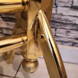 Vintage horse mirror in patinated steel with golden brass effect 1980