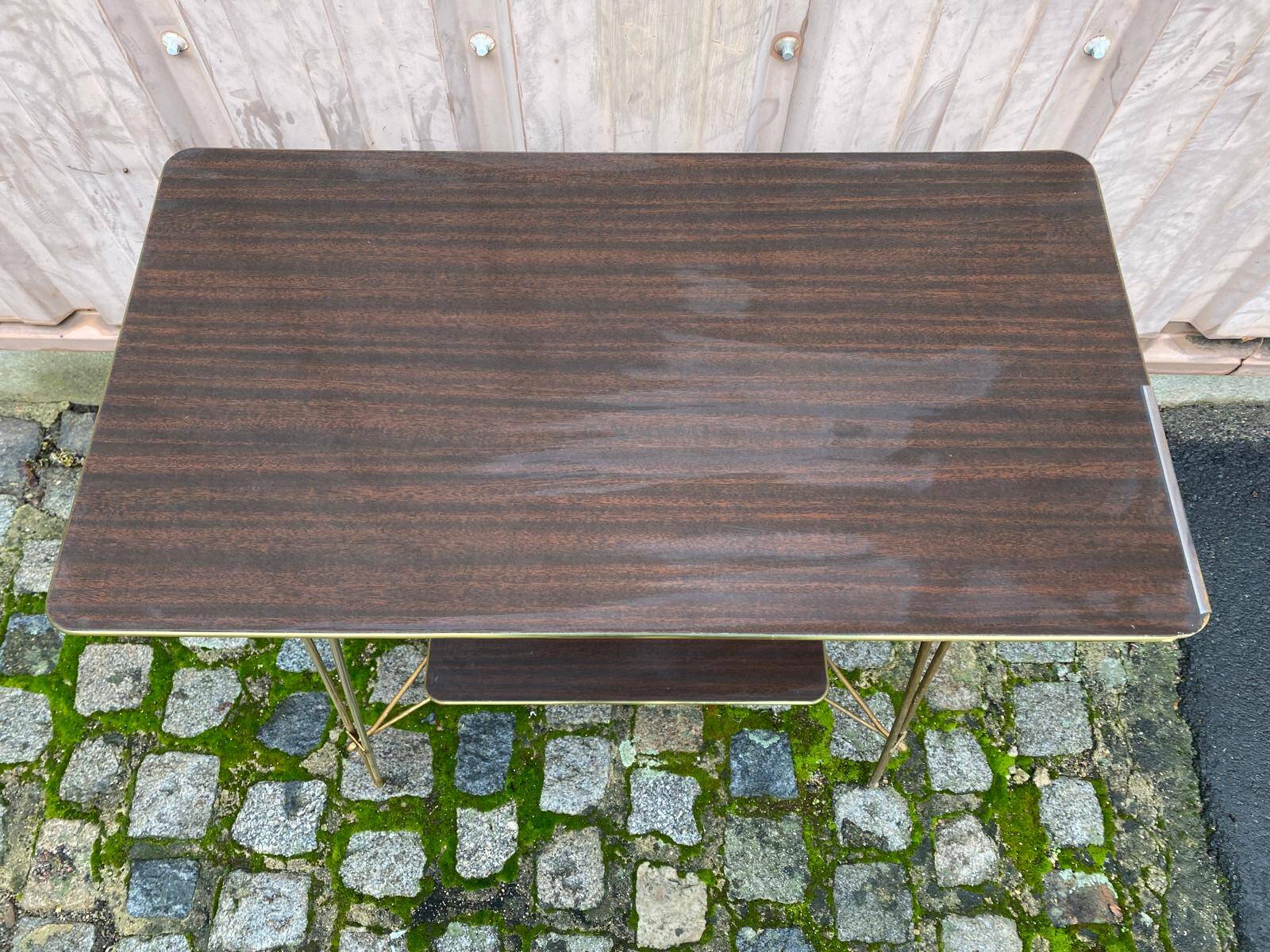 2-tier serving trolley in lacquered rosewood and brass 1960