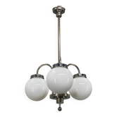 1930s Czech Art Deco Chandelier with Three Opaline Glass Globes
