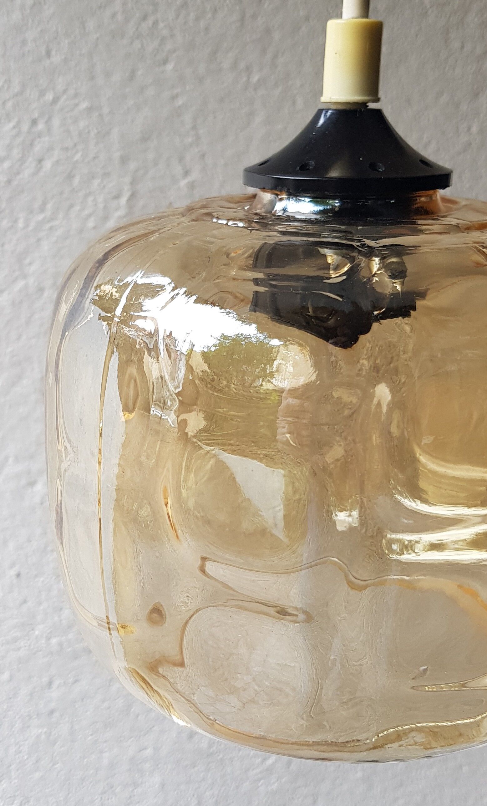 70's amber glass hanging lamp