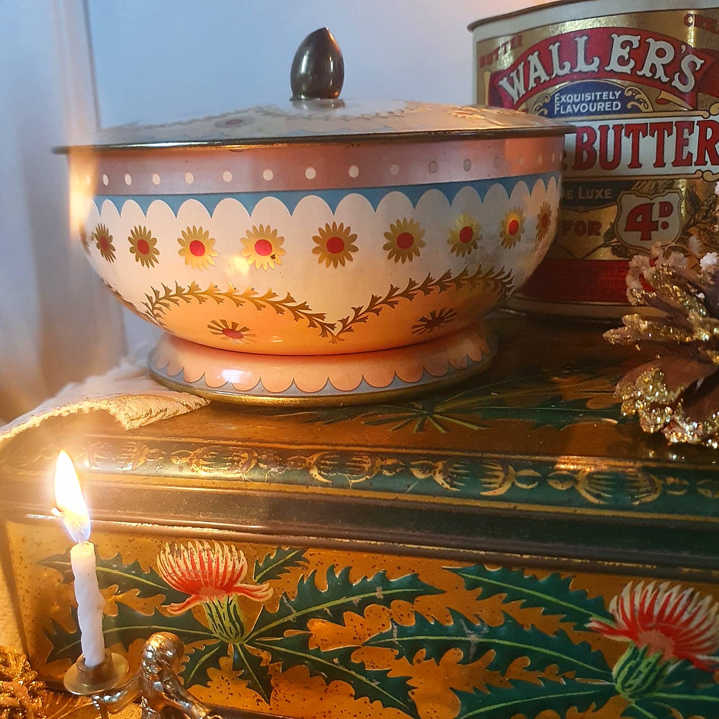 Decorated antique metal box