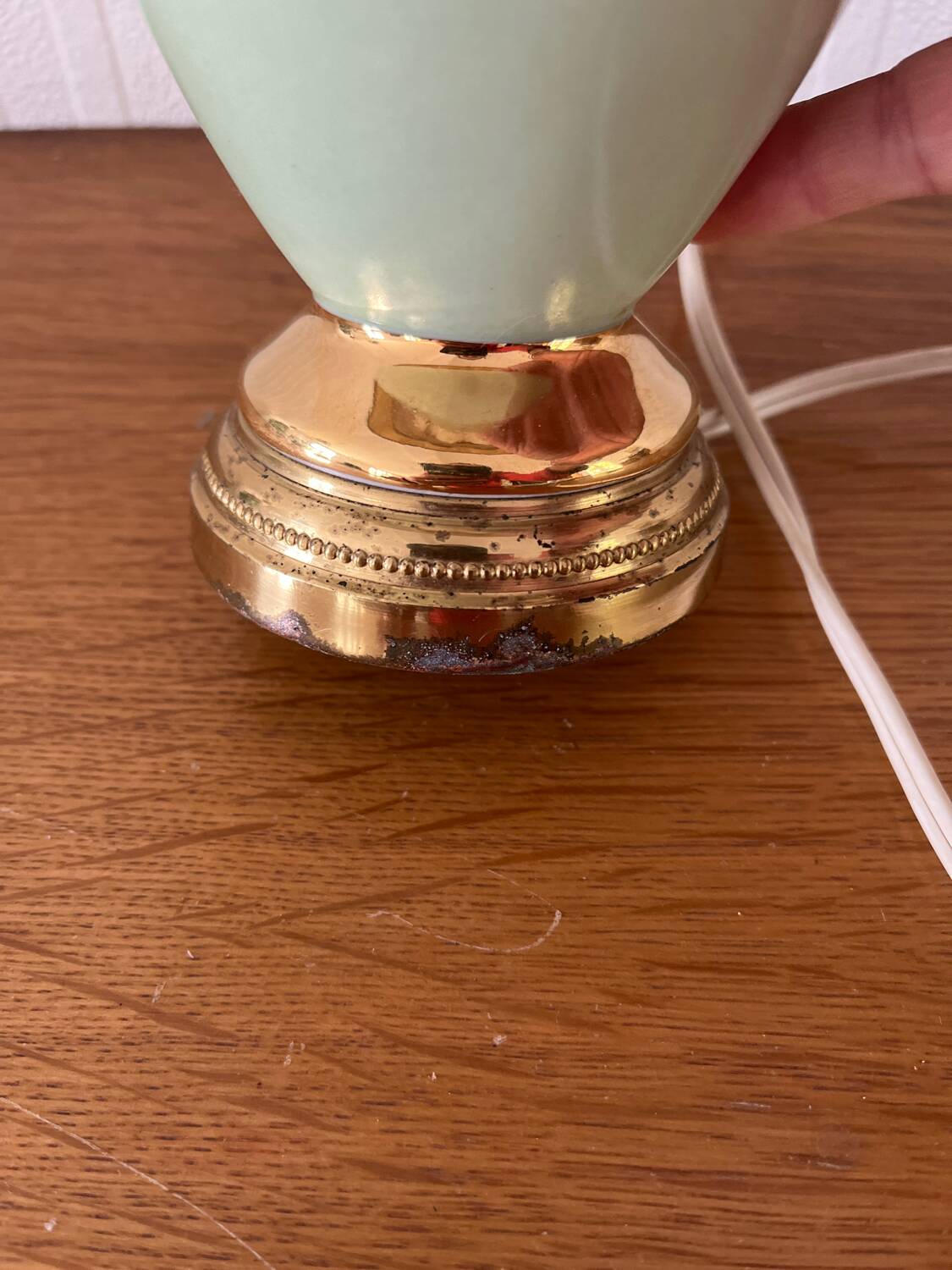 Lampe de chevet Vintage pied porcelaine vert et doré