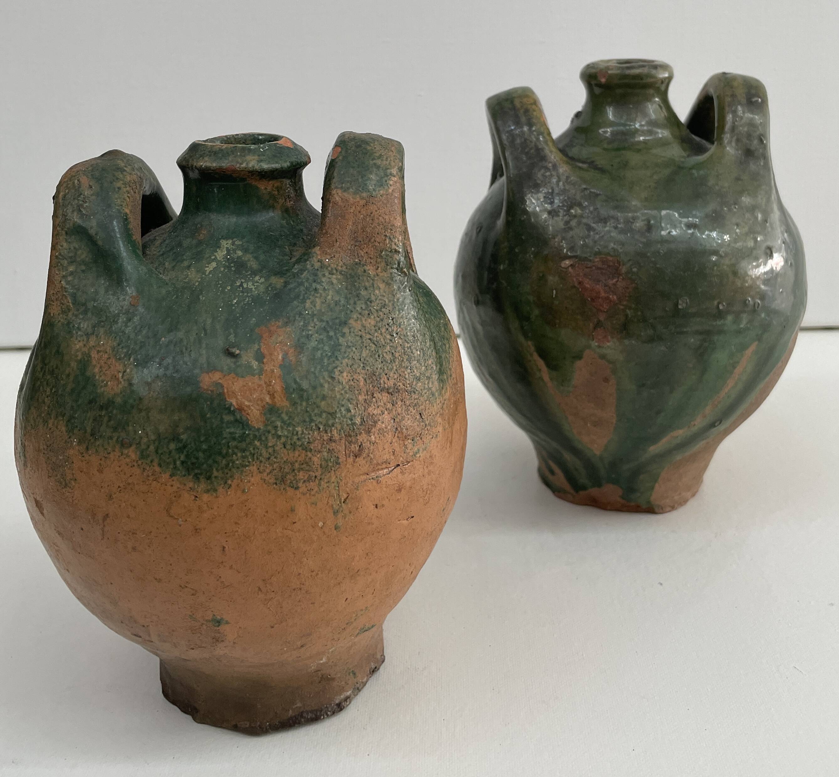 Set of 2 brissard carboys, varnished earth from the eure valley