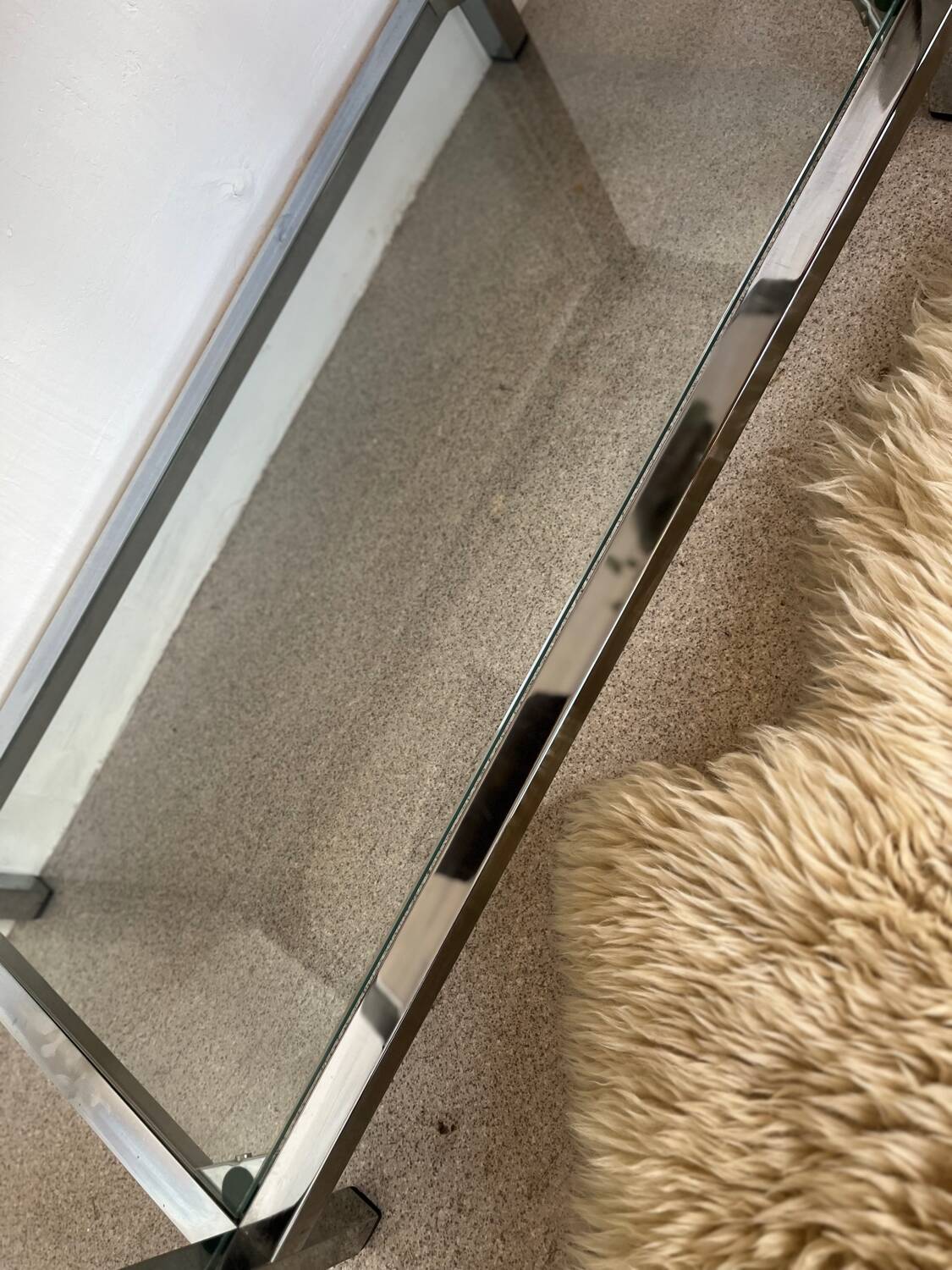 Table basse console verre et chrome vintage