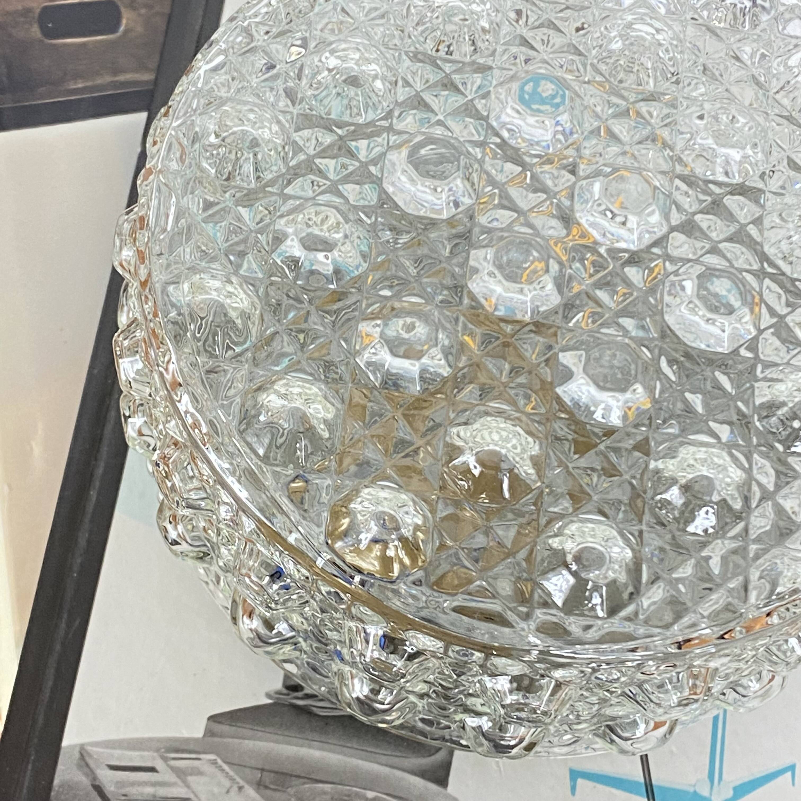 Small round wall light ceiling fixture in glass vintage diamond point.
