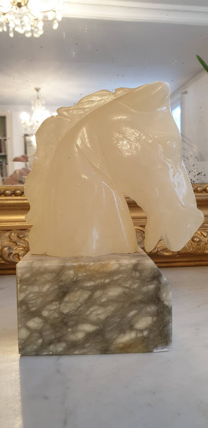 Horse head bookend in onyx and marble