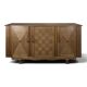 Art Deco oak enfilade with checkerboard marquetry, three doors, 1940s.