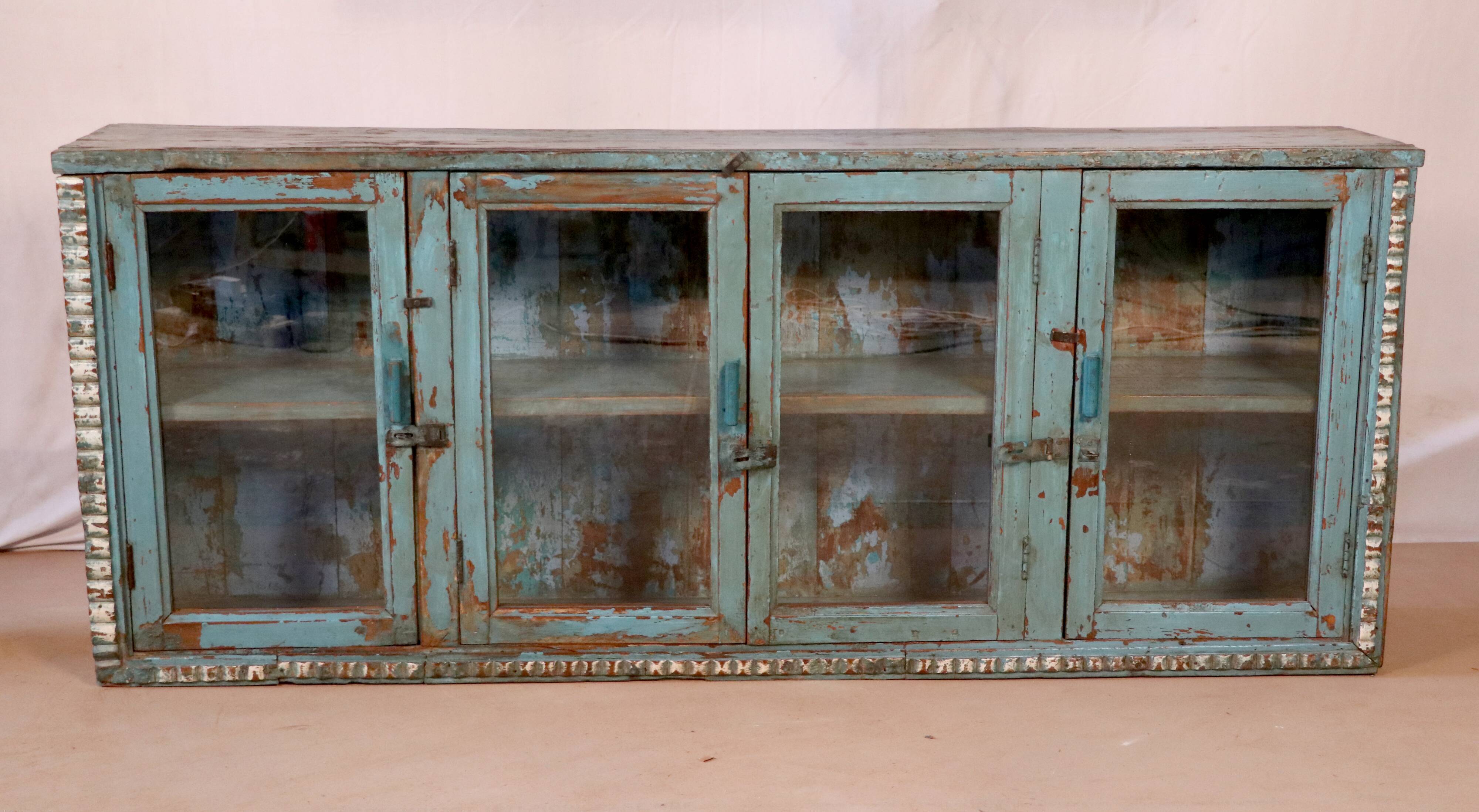 Old sideboard burmese teak enfilade blue-grey patina