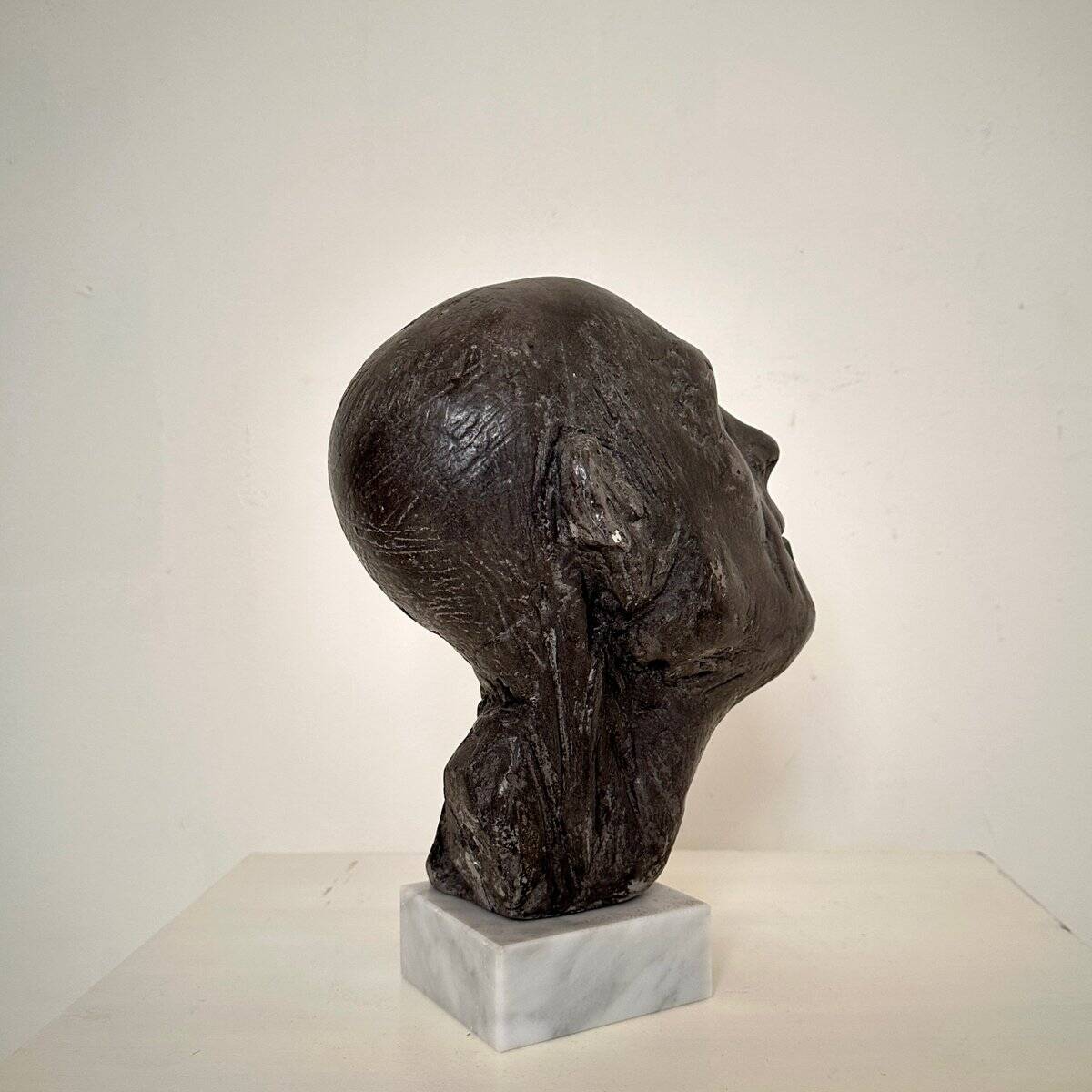 Mid Century Painted Plaster Bust of a Man on a Marble Base, 1976