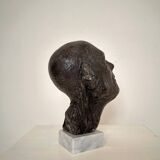 Mid Century Painted Plaster Bust of a Man on a Marble Base, 1976