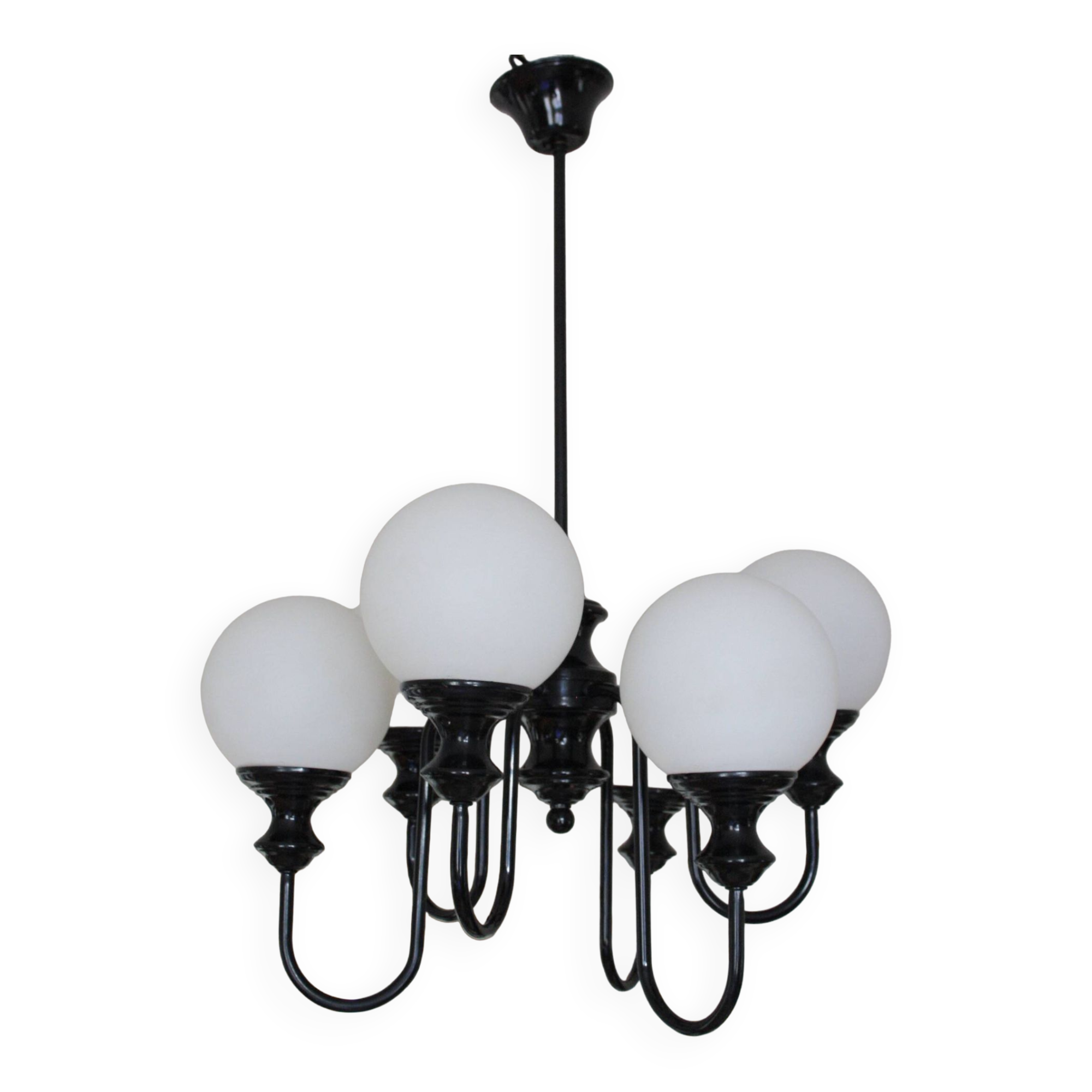 Metal chandelier and glass globes