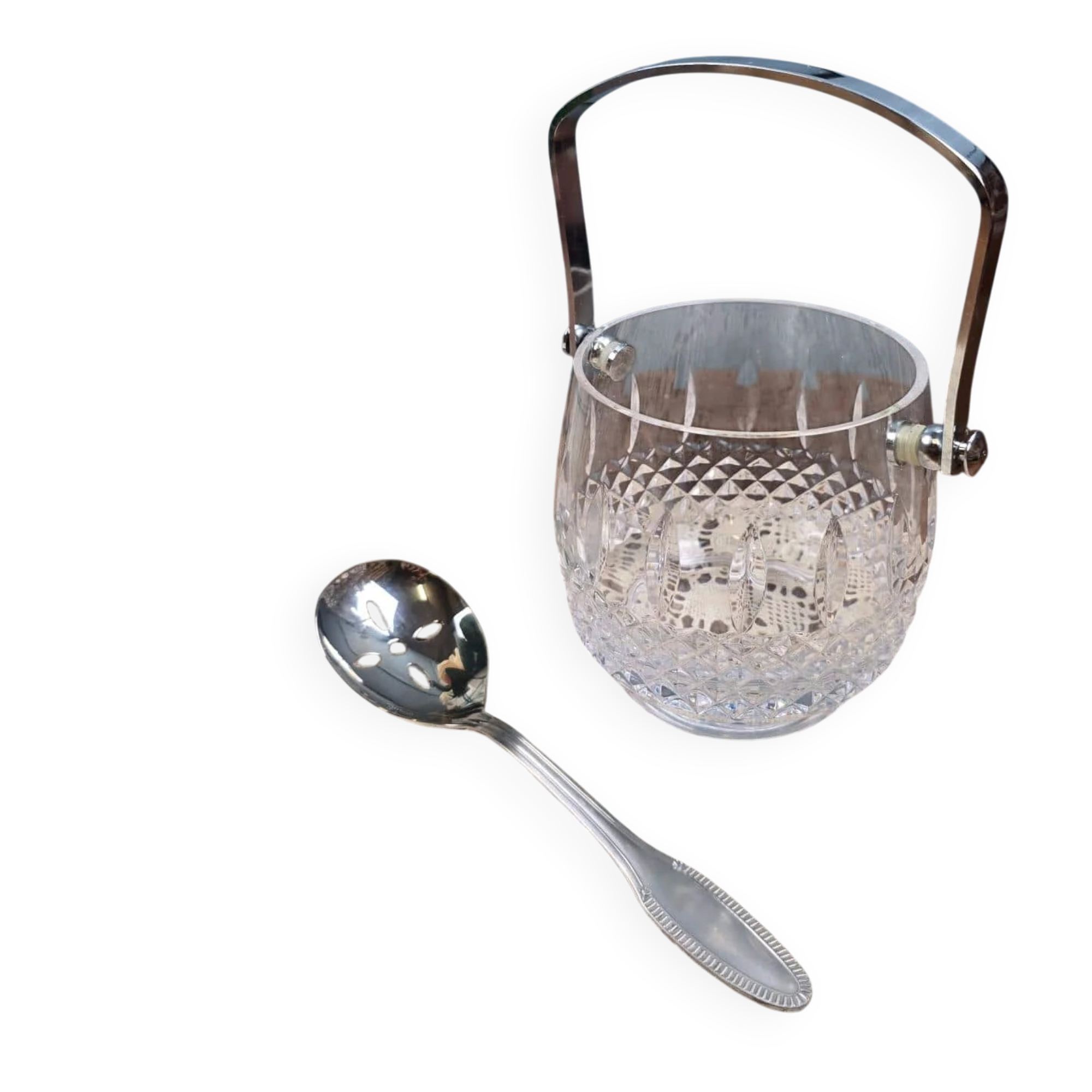 Bayel crystal ice bucket from France with Jean Couzon spoon.