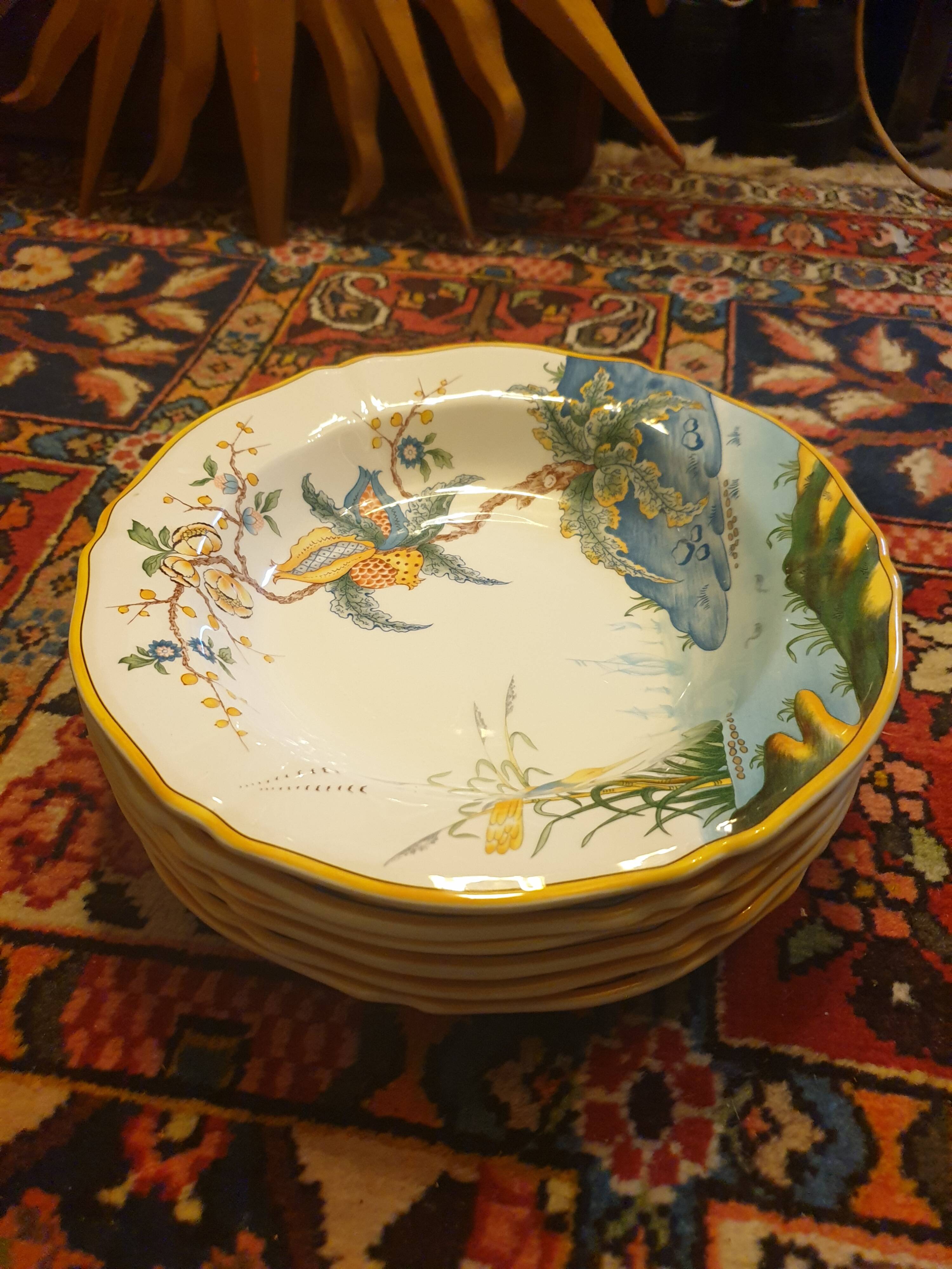 6 assiettes creuses Gien France Caraïbes motif Magellan