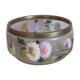 Antique salad bowl in enamelled glass and brass strapping