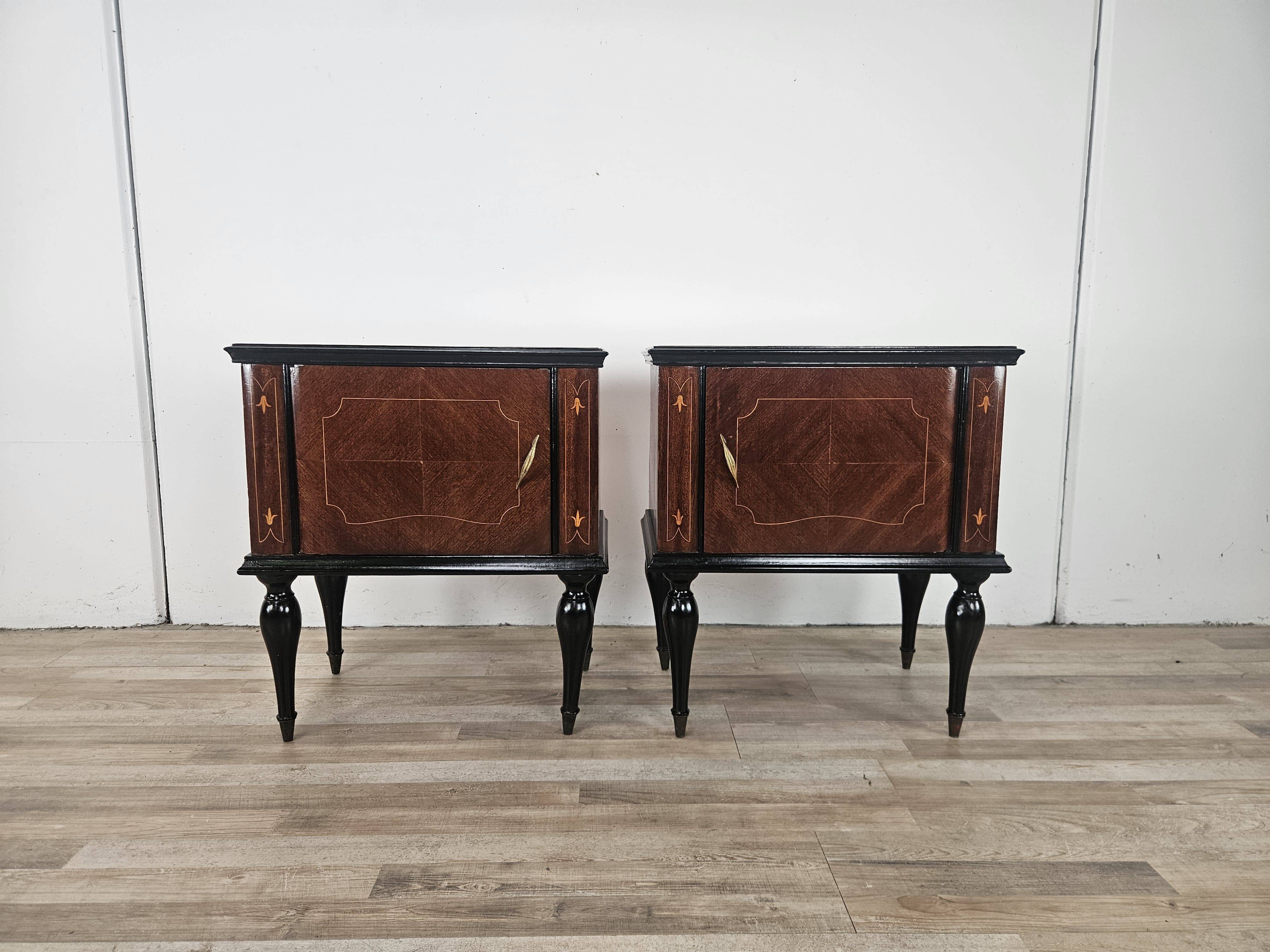 1960s mahogany burl nightstands with glass tops