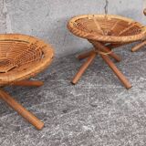 Low wicker and rattan stools, 1970s. (Set of 3)