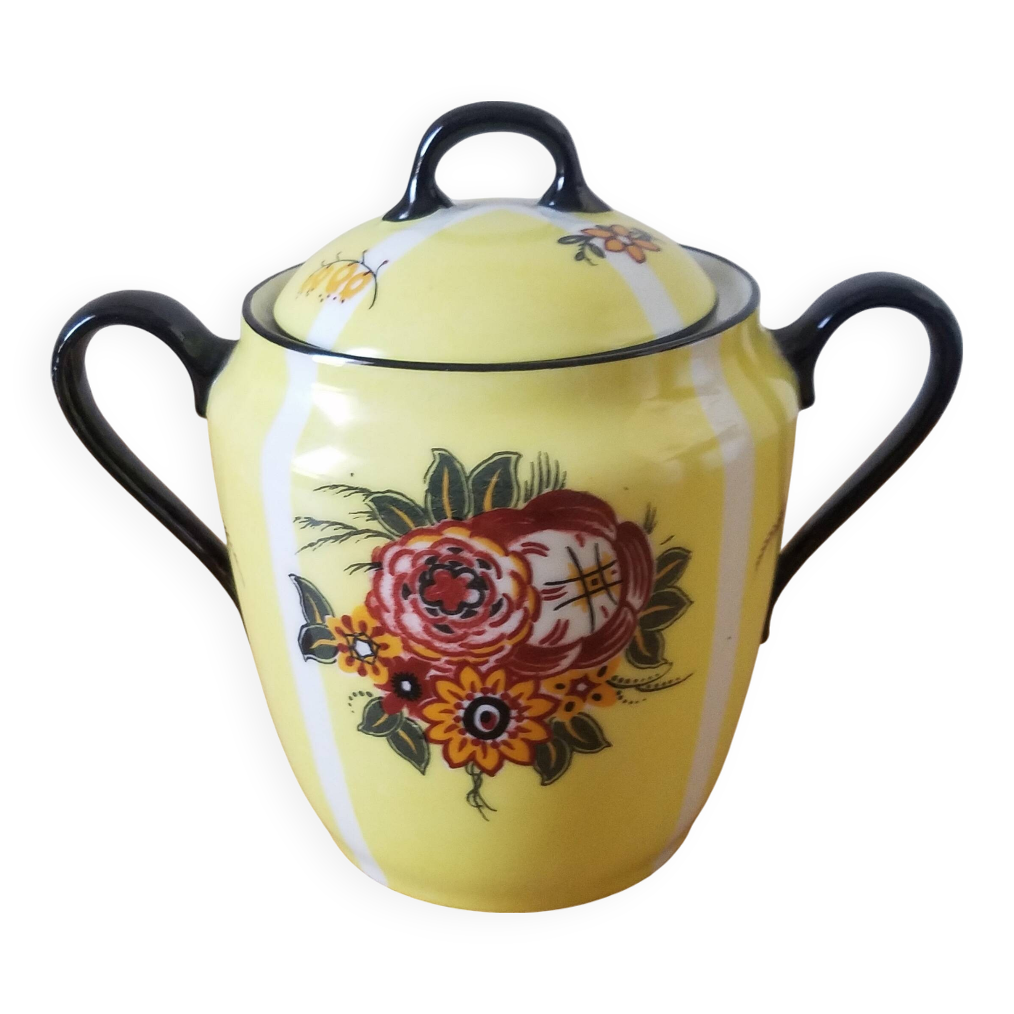 Vintage floral porcelain sugar bowl