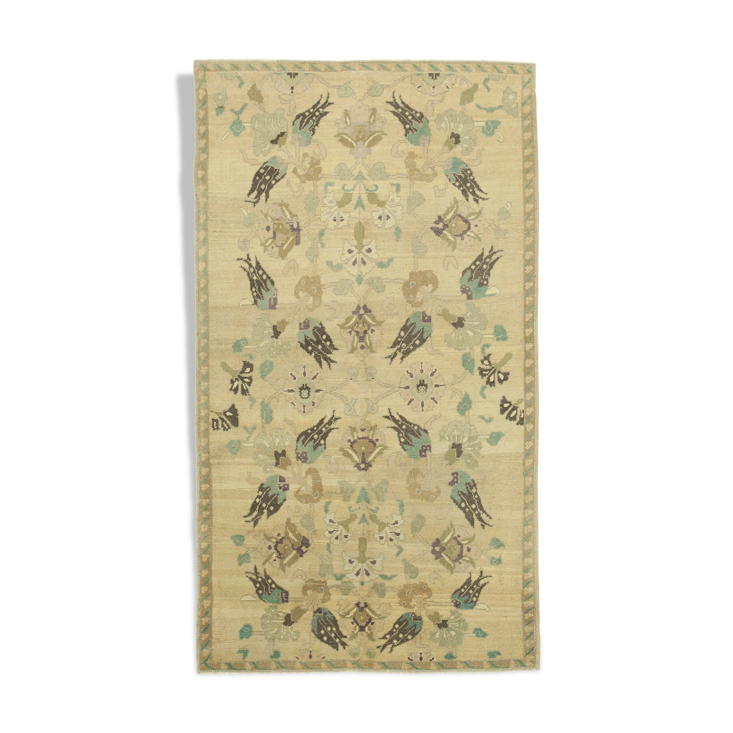 1960s Handmade Rustic Oriental Beige Carpet 156 cm x 277 cm