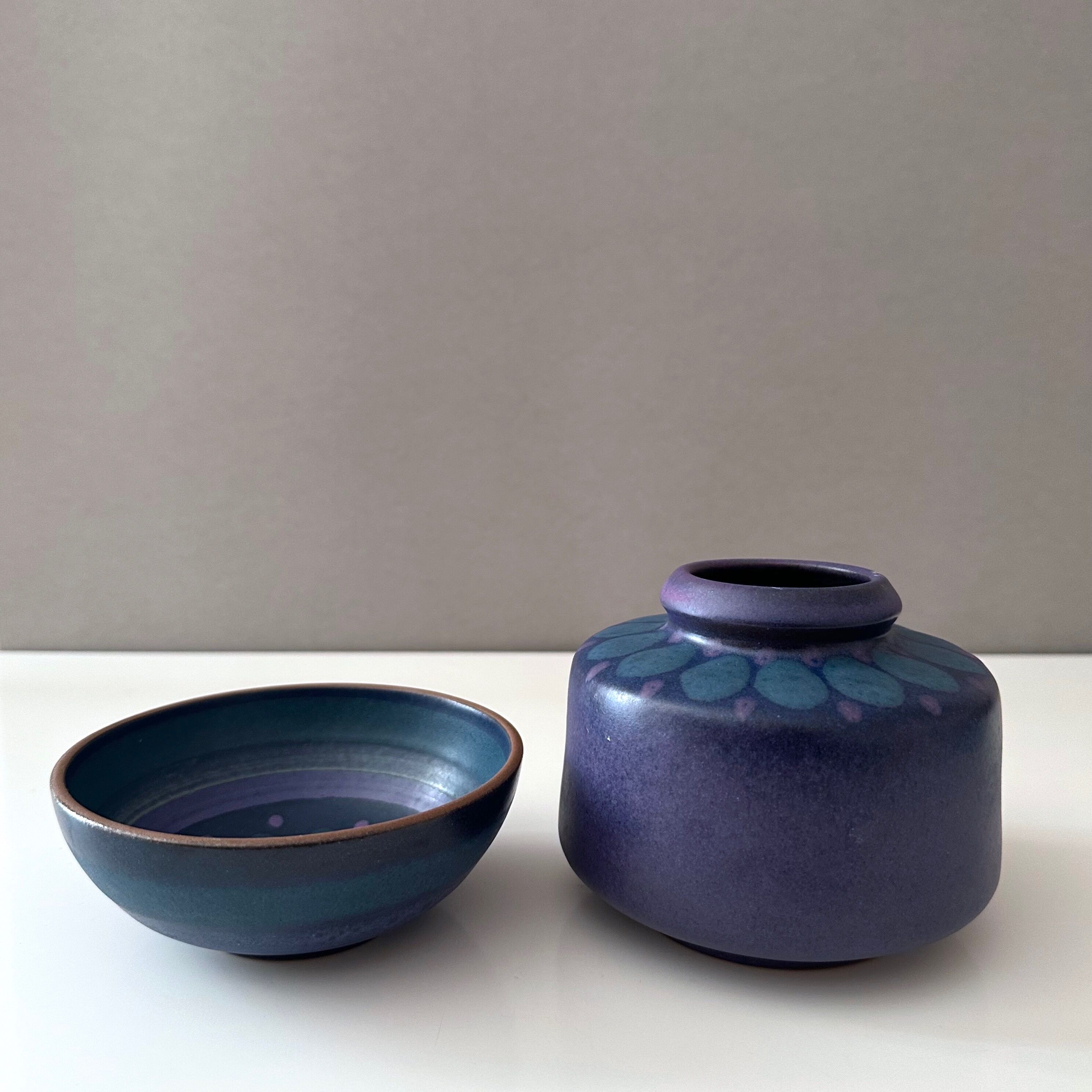 Ceramic bowl and vase Kupfermühle Germany KMK Viola 80s