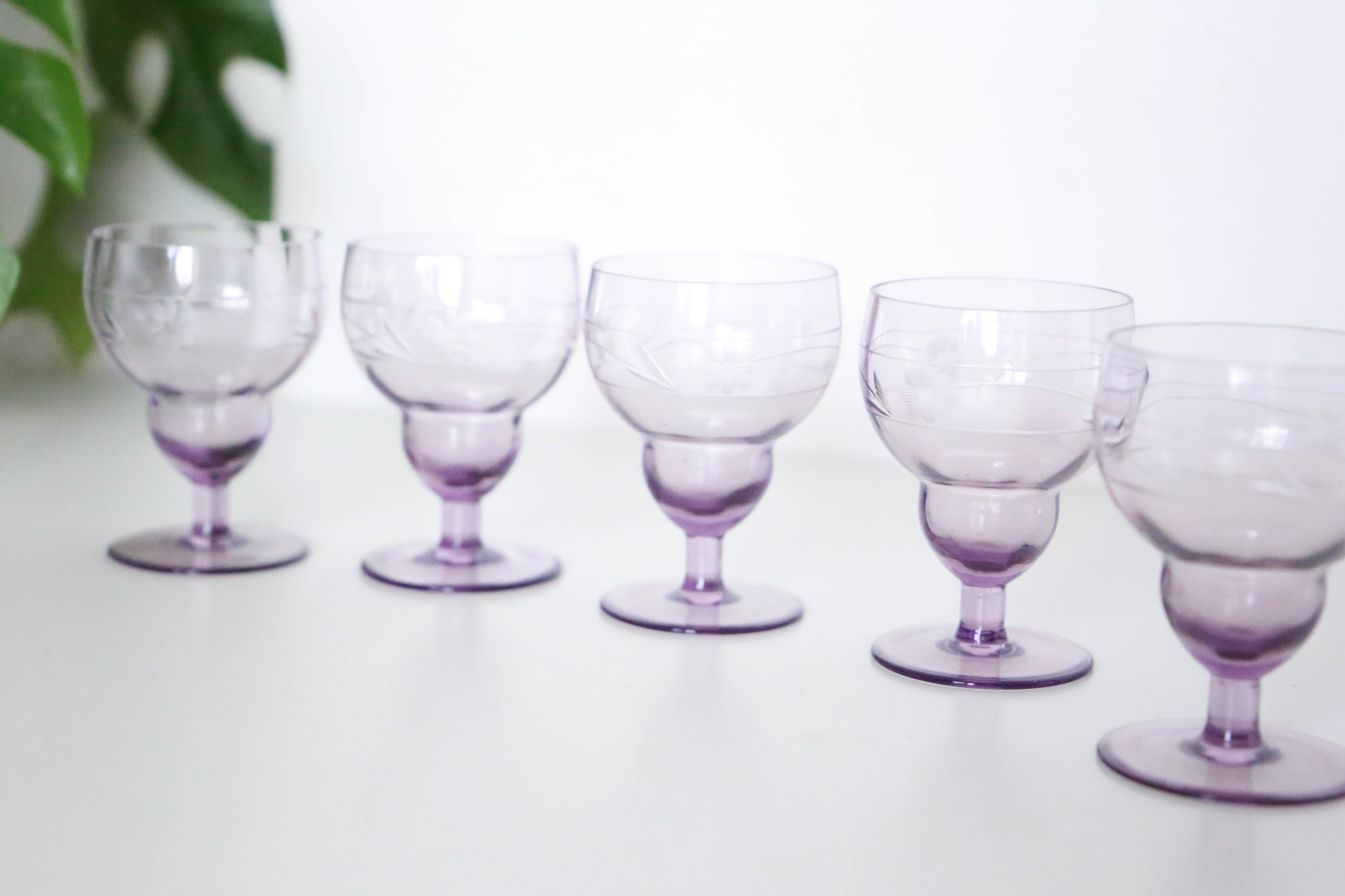 Purple wine glasses x5, art deco, delicate, antique, ancient