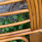 Rattan and leather headboard 140cm vintage 1970