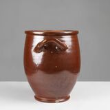 Grand pot en céramique brune émaillée, Belgique, années 1800.