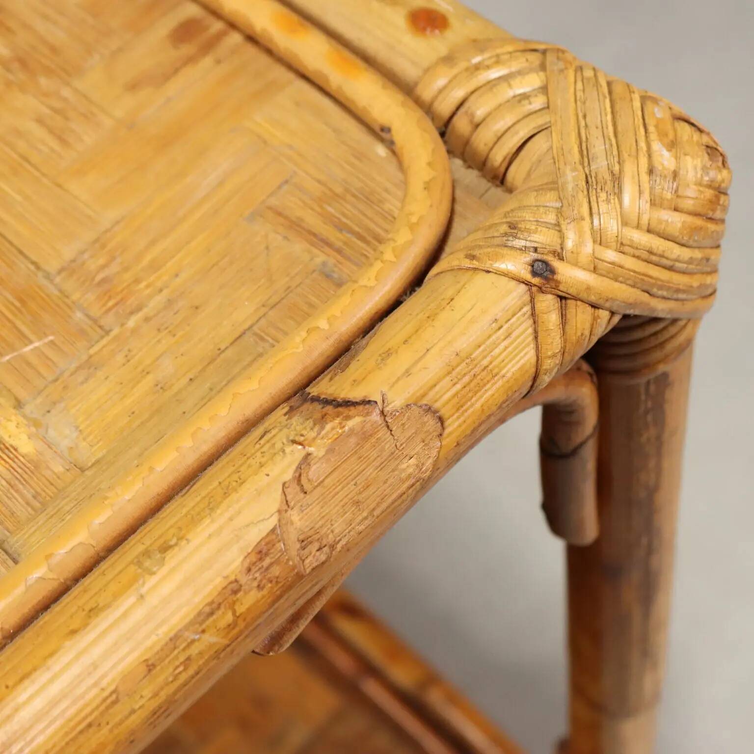 Vintage coffee table in wicker and bamboo, Italy, 1970s-1980s.