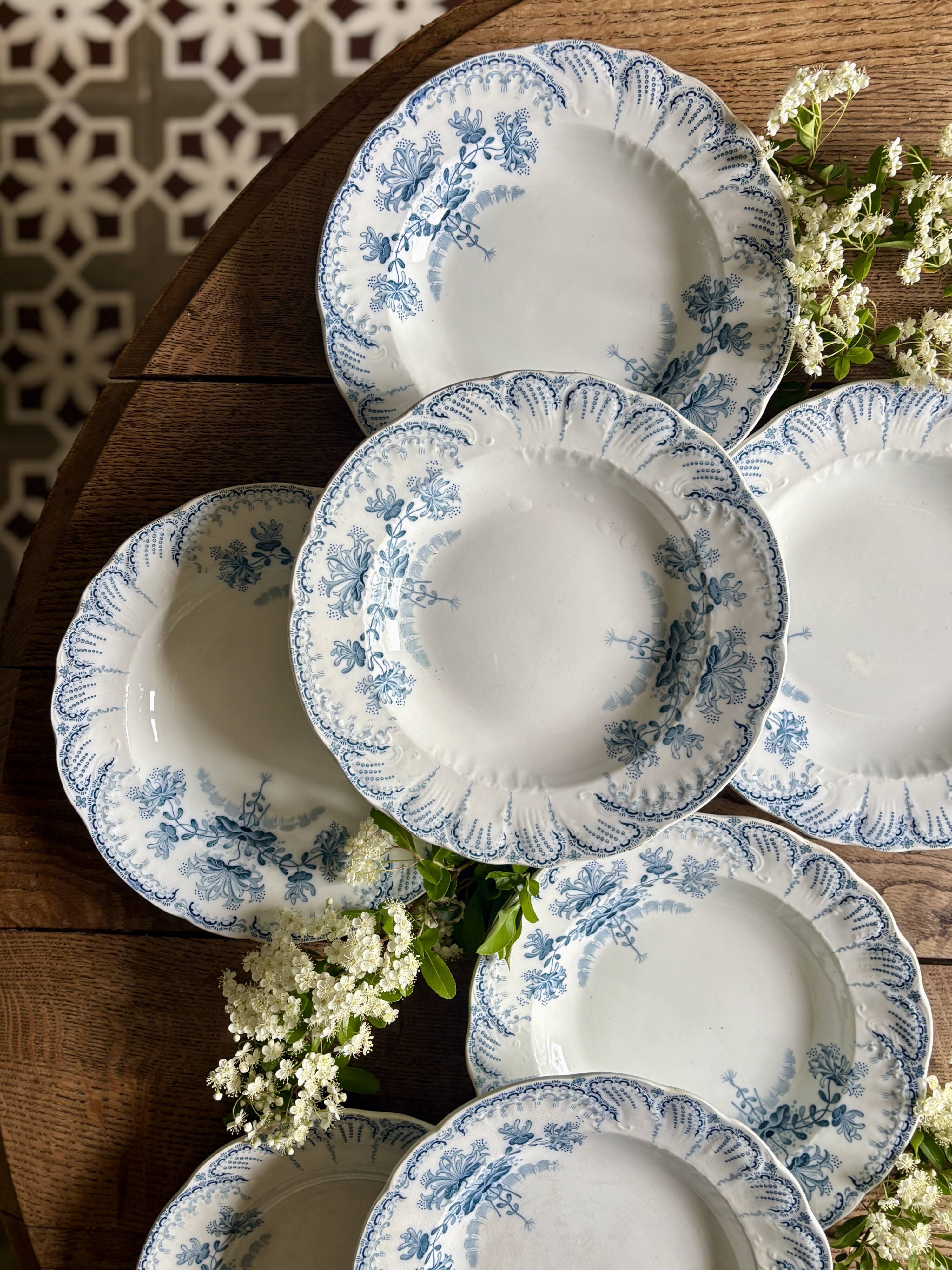 Lot de 8 assiettes creuses anciennes en terre de fer - modèle Régence