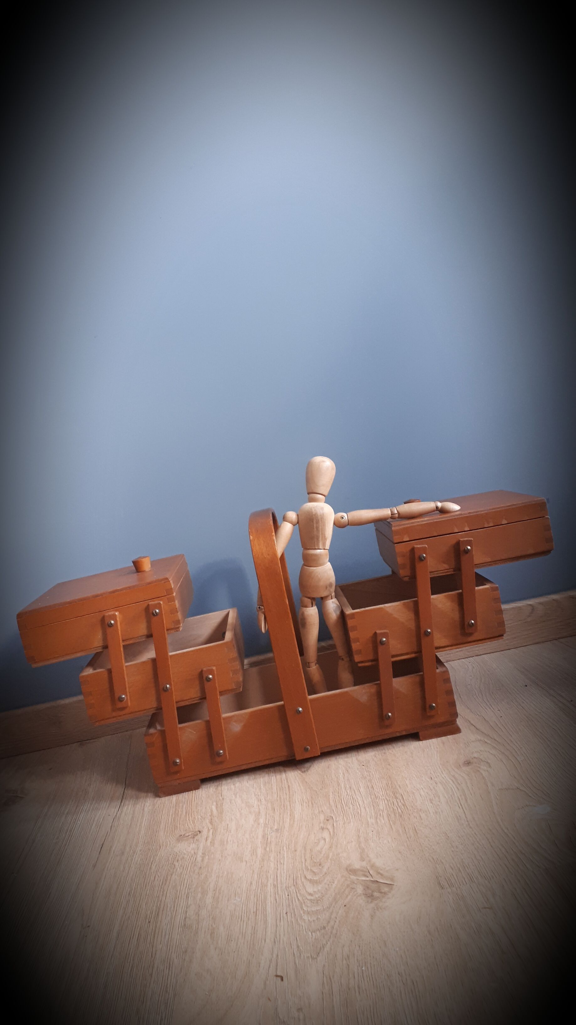 Wooden sewing basket