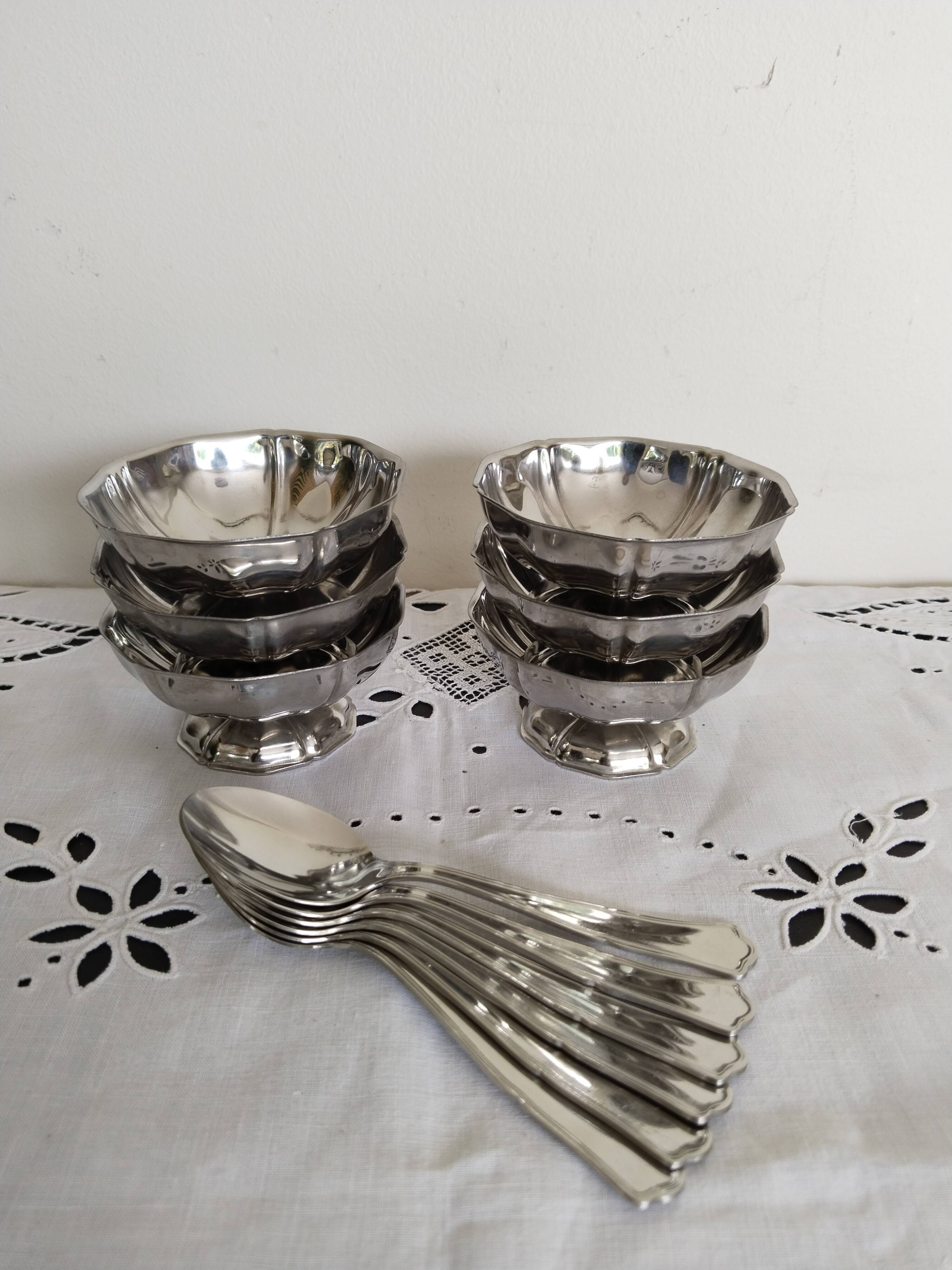 Coupes à glace ou sorbet , vintage , en inox 18/10 , années 70