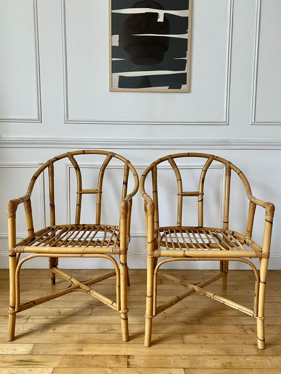 Pair of vintage rattan armchairs