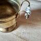 Small cauldron on foot with ceramic handles, vintage pot cover
